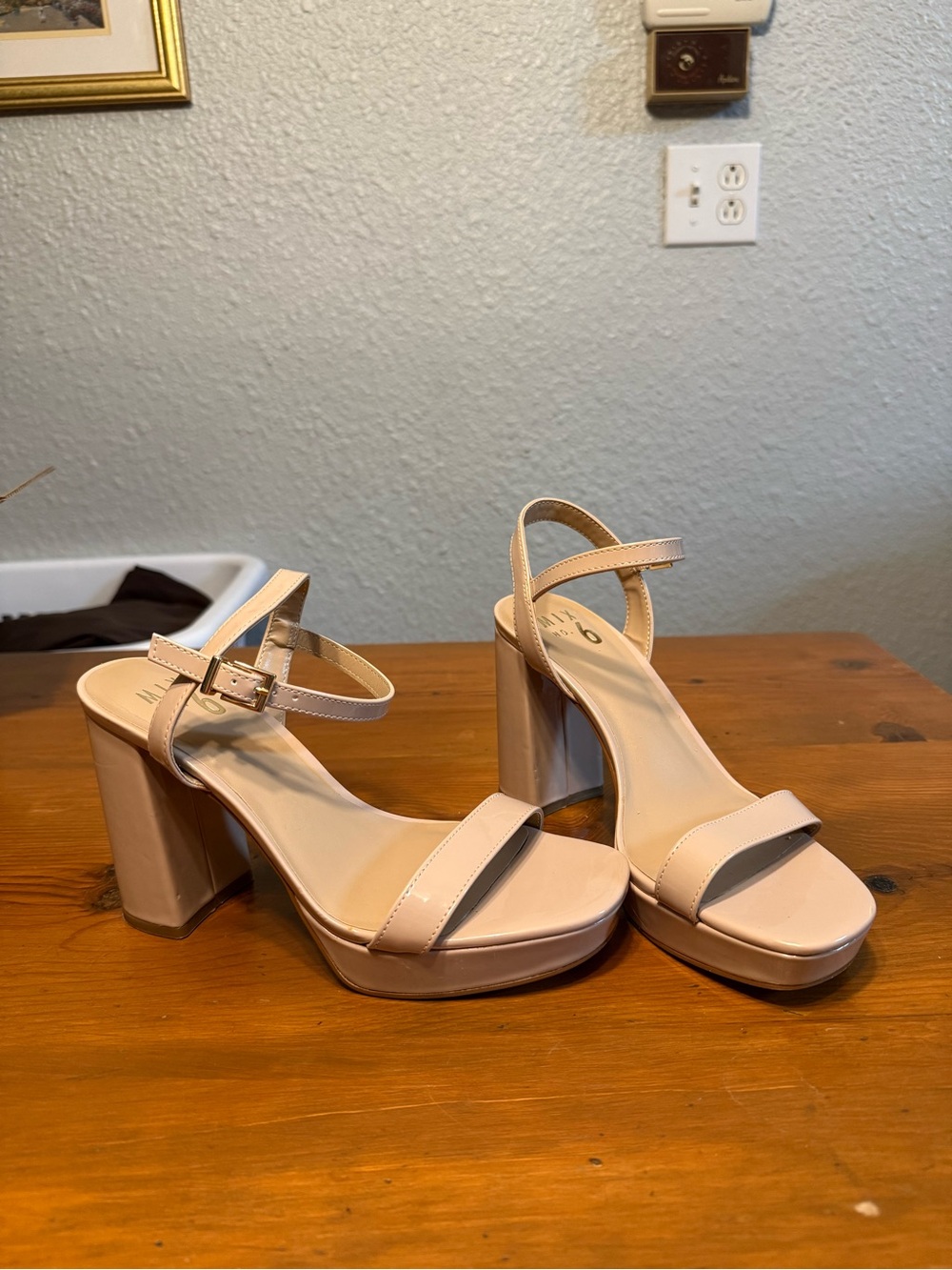 Block Heel Ankle Strap Sandals in Nude